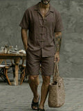 Casual Cotton Frog Button Shirt Shorts Set