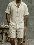 Casual Cotton Frog Button Shirt Shorts Set