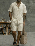 Casual Cotton Frog Button Shirt Shorts Set