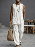 Simple Casual 100% Cotton Tank Top Pants Set