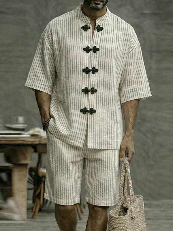 Essential Comfort Pinstripe Shirt Short Set