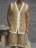 Relaxed Fit Contrast Color Frog Button Vest Set