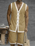 Relaxed Fit Contrast Color Frog Button Vest Set