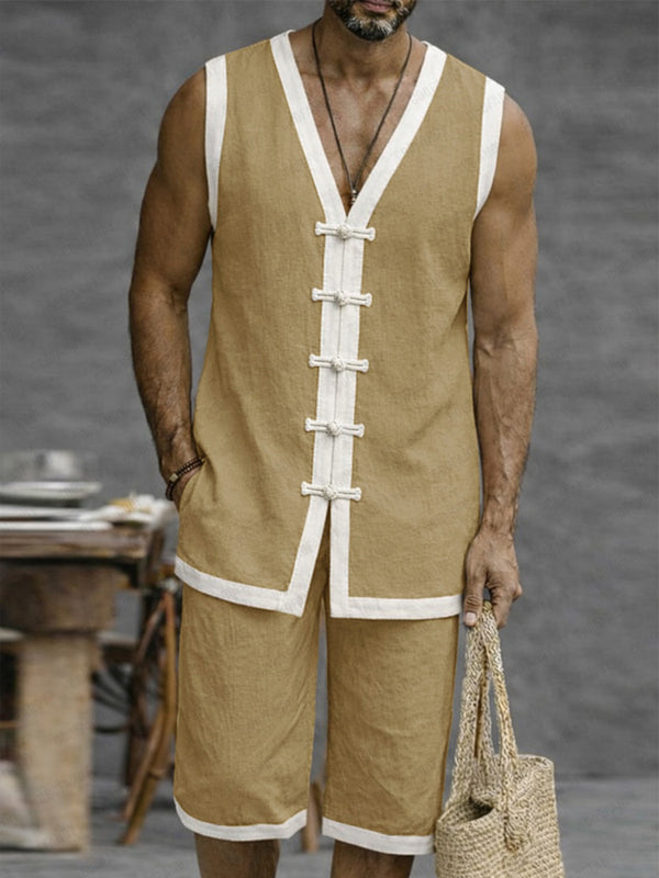 Relaxed Fit Contrast Color Frog Button Vest Set