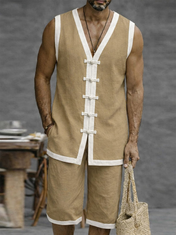 Relaxed Fit Contrast Color Frog Button Vest Set