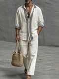 Nature Style Stripe Cotton Shirt and Pants Set