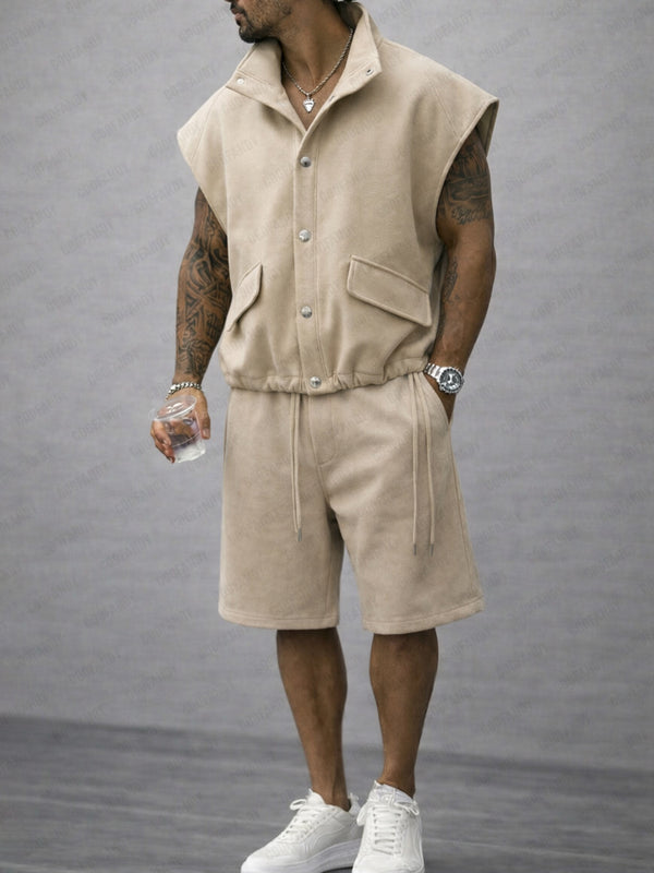 Athleisure Sleeveless Top and Drawstring Shorts Set