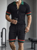 Athleisure Contrast Color Pit-Stripe Polo and Shorts Set