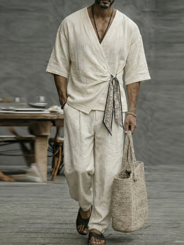 Minimalist Cotton 2-Piece Set with Scarf Tie Closure