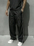 Athletic Contrast Color Ribbed Collar T-shirt Pants Set