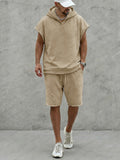 Casual Summer Raw Edge Hoodie Shorts Set