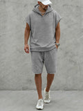 Casual Summer Raw Edge Hoodie Shorts Set