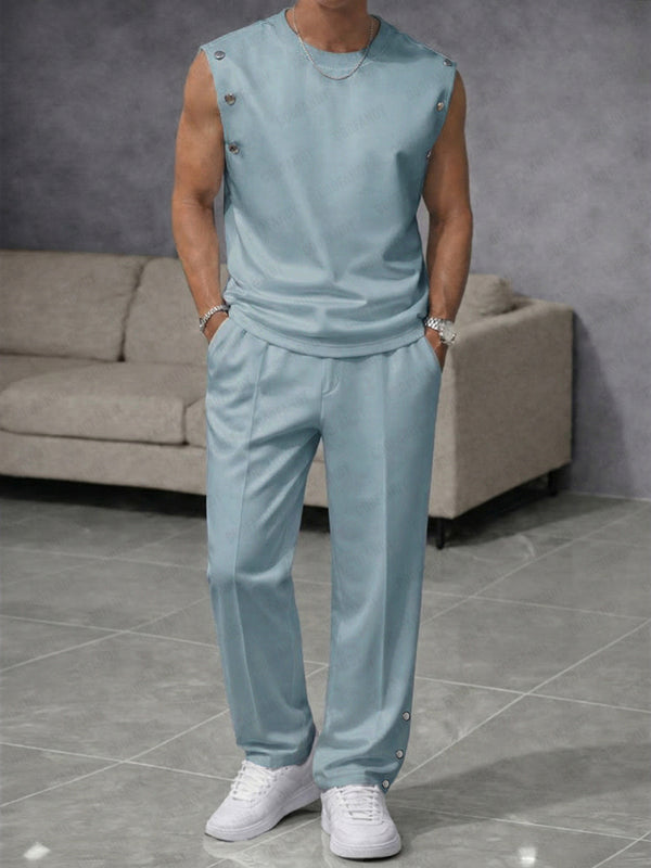 Casual Button Accent Tank Top Pants Set