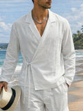 Casual Cotton Slant Placket Shirt Pants Matching Set