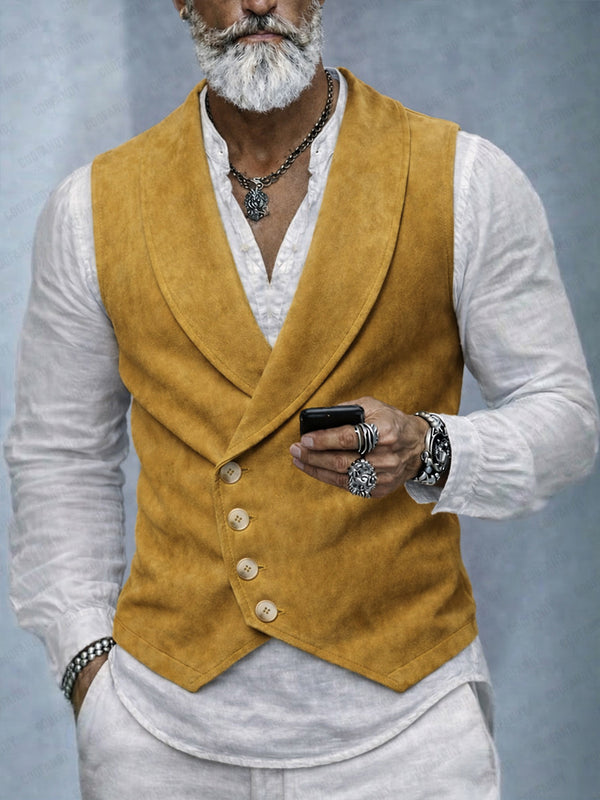 Retro Elegant Suede Shawl Lapel Suit Vest