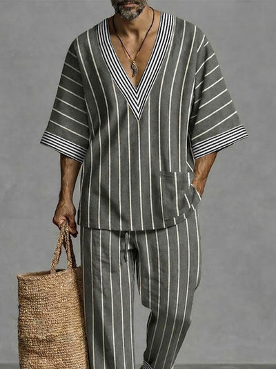 Casual Relaxed Fit Stripe Matching Set – COOFANDY