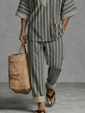 Casual Relaxed Fit Stripe Matching Set