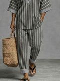 Casual Relaxed Fit Stripe Matching Set