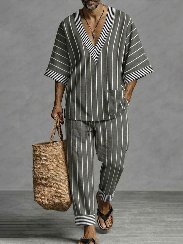 Casual Relaxed Fit Stripe Matching Set