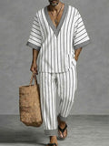Casual Relaxed Fit Stripe Matching Set