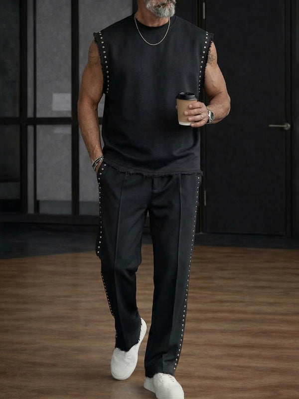 Athleisure Rivet-Decorated Sleeveless 2-Piece Set