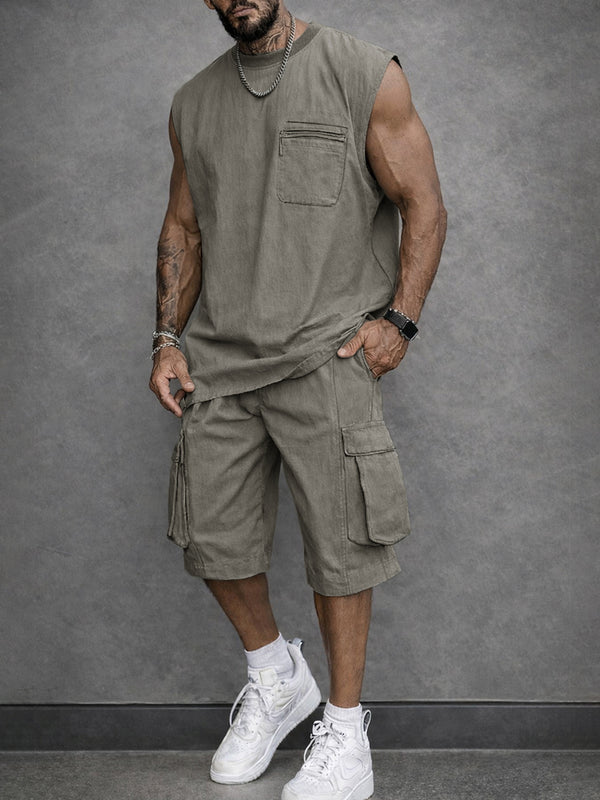 Cargo Street Style Vest Shorts Sports Set