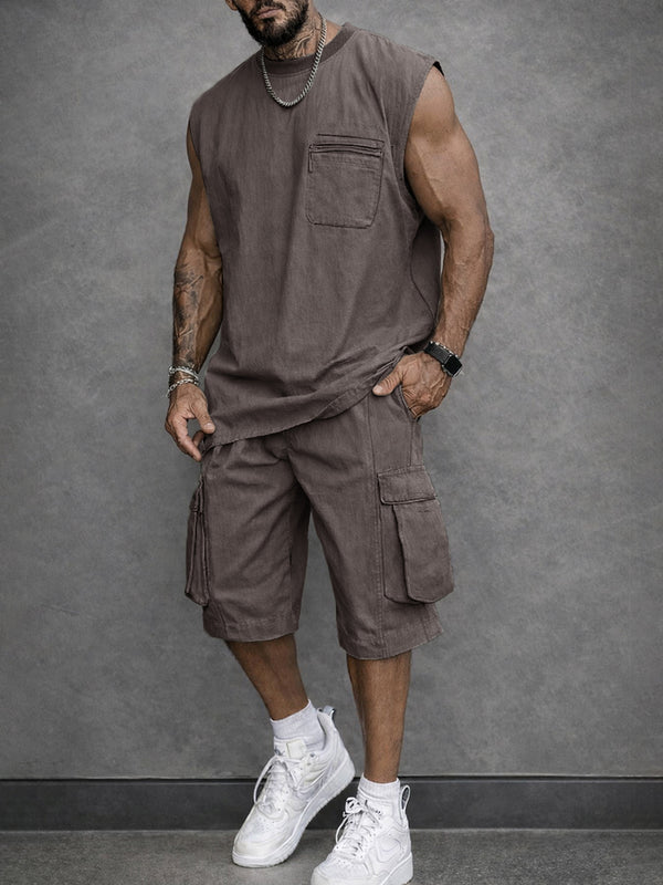 Cargo Street Style Vest Shorts Sports Set