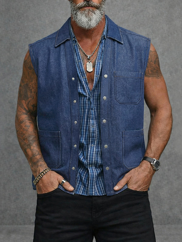 Utility Casual 100% Cotton Denim Vest