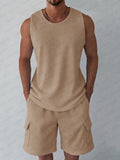 Athleisure Waffle Knit Tank Top Shorts Set