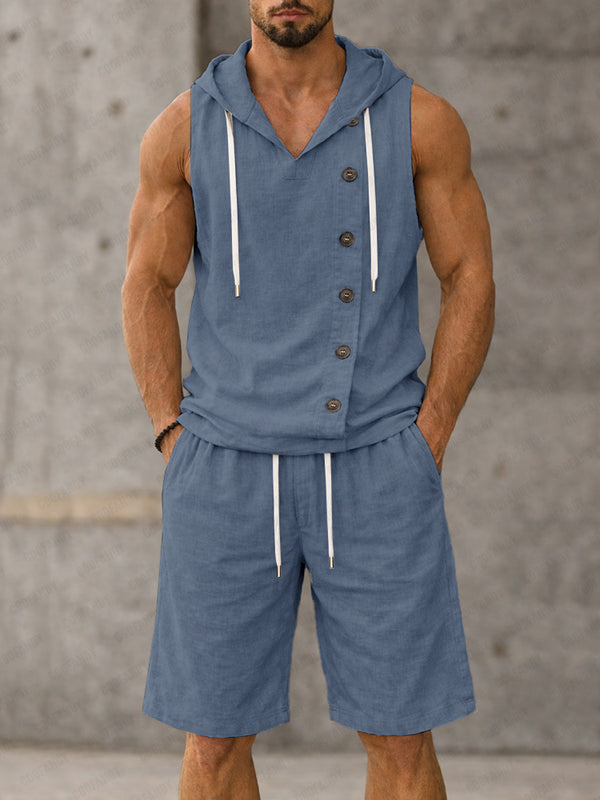 Casual Loose Washed Cotton Tank Top Shorts Set