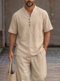 Soft Washed Cotton Henley Shirt Pants Set
