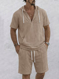 Comfy Daily Wear Relaxed Fit Hooded Shirt Shorts Set