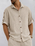 Essential Textured Shirt Shorts Set with Rollable Sleeves