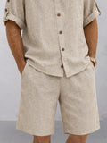 Essential Textured Shirt Shorts Set with Rollable Sleeves