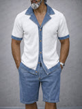 Modern Contrast Denim Textured Shirt Shorts Set