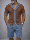 Modern Contrast Denim Textured Shirt Shorts Set