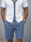 Modern Contrast Denim Textured Shirt Shorts Set