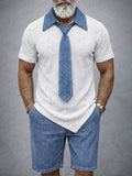 Elegant Casual Contrast Detachable Tie Shirt Set