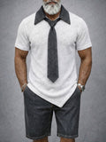 Elegant Casual Contrast Detachable Tie Shirt Set