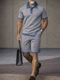 Smart Casual Contrast Trim Textured Polo Shirt Set