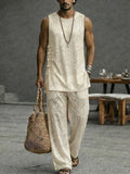 Casual Vacation Openwork Tank Top Pants Set