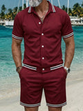 Smart Contrast Tipped Short Sleeve Shirt Set