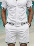 Smart Contrast Tipped Short Sleeve Shirt Set