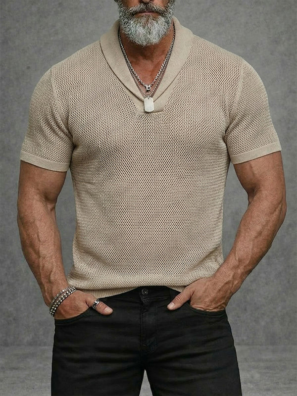 Casual Breathable Crochet Knit Short Sleeve Shirt