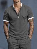 Smart Casual Contrast Color Half Zip T-Shirt Set