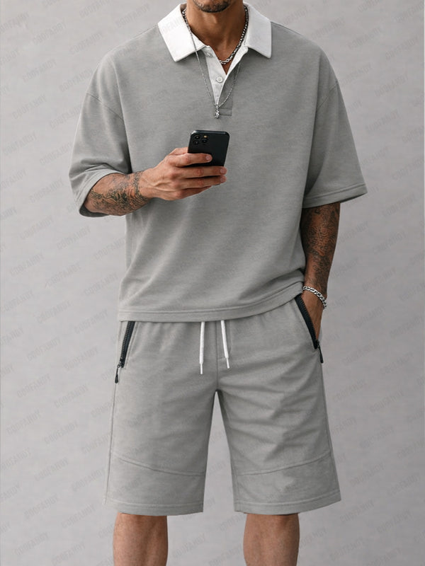 Active Contrast Color Polo and Shorts Sport Set