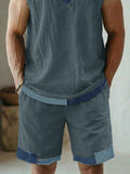 Street Style Denim Patchwork Tank Top and Shorts Set