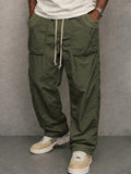 Lightweight Ribbed Trim Pockets Casual Pants