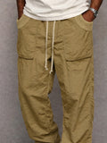 Lightweight Ribbed Trim Pockets Casual Pants