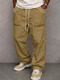 Lightweight Ribbed Trim Pockets Casual Pants